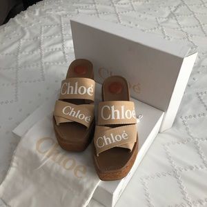 Chloe Woody Logo Wedge Espadrilles